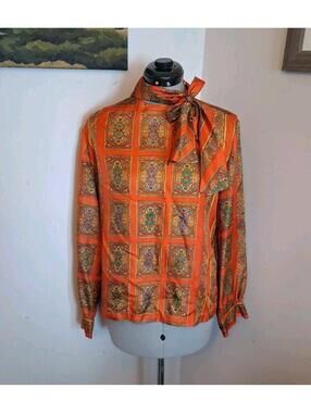 70s Paisley Blouse With Neck Tie, Retro Hippy Disco Mcm Retro Top Size 32/12
